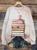 Women's Books and Coffee Print Casual Sweatshirt