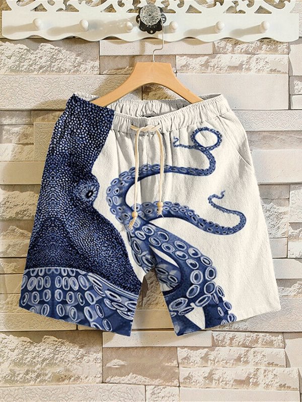 Men's Japanese Art Octopus Graphic Printed Casual Shorts