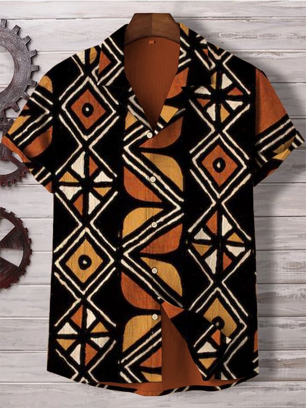 Men's African Ethnic Geometric Pattern Short Sleeve Retro Shirt
