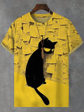 Men's Big Eyed Black Cat Graphic Print Casual T-Shirt