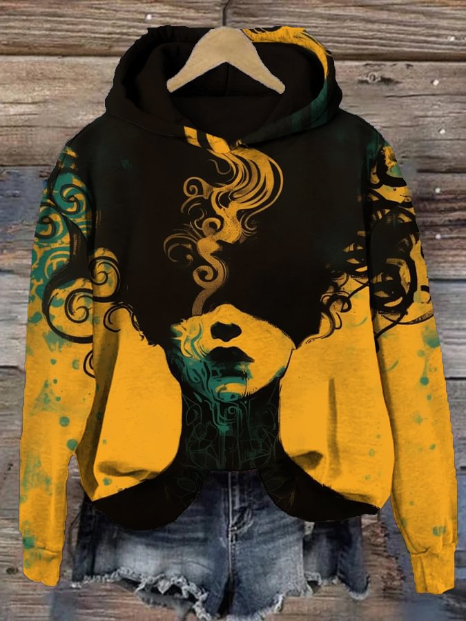 Women's Elegant And Abstract Portrait Art Print Cozy Hoodie
