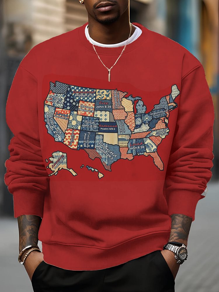 Men's Map of America Collage Art Print Casual Sweatshirt
