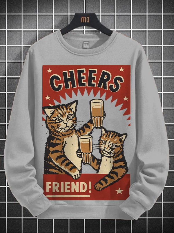 Men's Cheers Friend Art Print Cotton Casual Sweatshirt