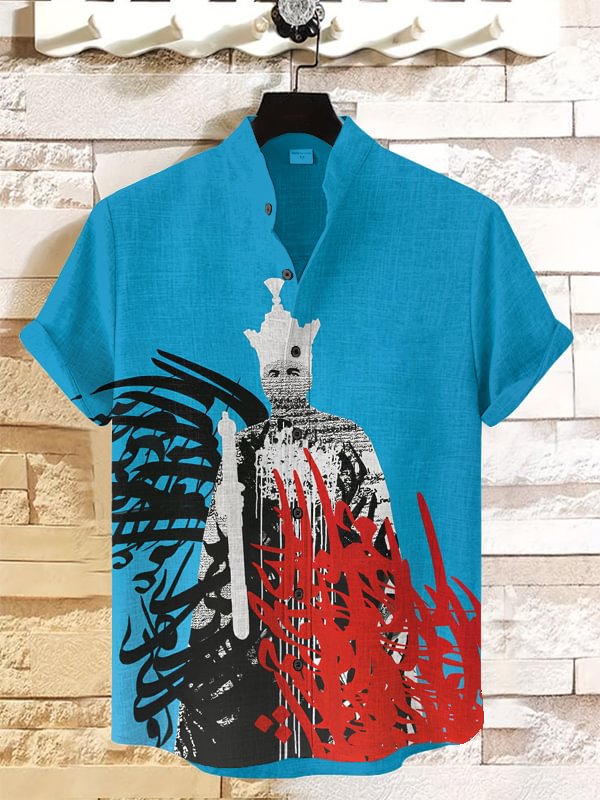 Men's King Abstract Calligraphy Patterns Print Casual Shirt