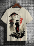 Men's Samurai Tower Tree Japanese Art Print Casual Short Sleeve T-Shirt
