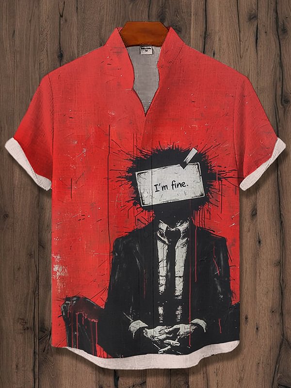 Men's I'm Fine Skeleton In Suit Art Print Casual Shirt