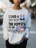 Women's I Said A Hip Hop The Hippity To The Hip Hop Rabbit Print Cotton Long Sleeve T-Shirt Thin Sweatshirt