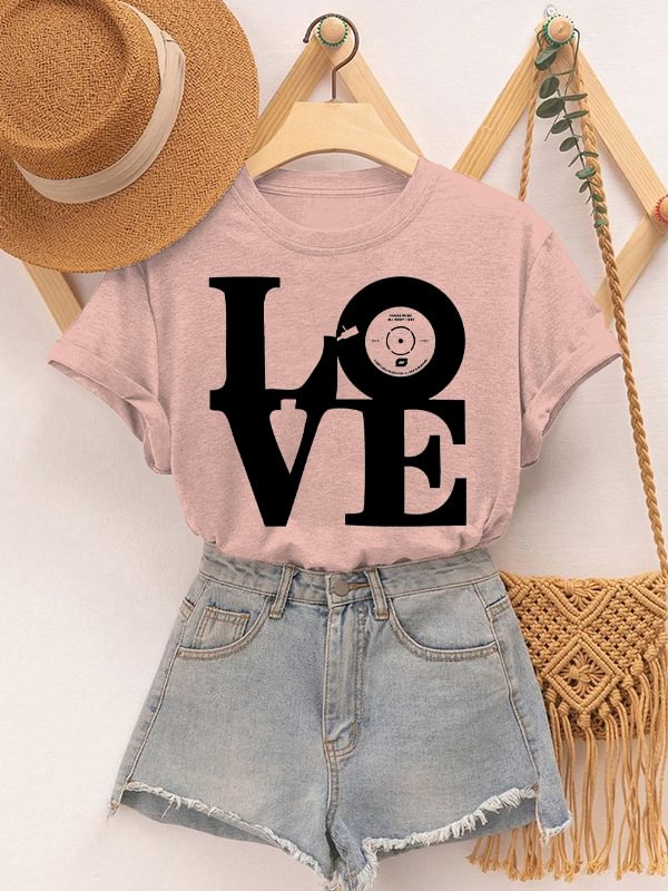 Women's Love Vinyl Record Music Art Print Cotton Casual T-Shirt