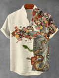 Men's Boho Trippy Body Flowers Spiritual Art Print Short Sleeve Linen Blend Shirt