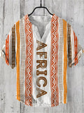 Men's Africa Tribal Traditional Pattern Printed Half Button Linen Blend Shirt