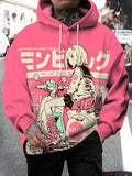 Men's Japanese Girl Moped Anime Art Print Casual Hoodie