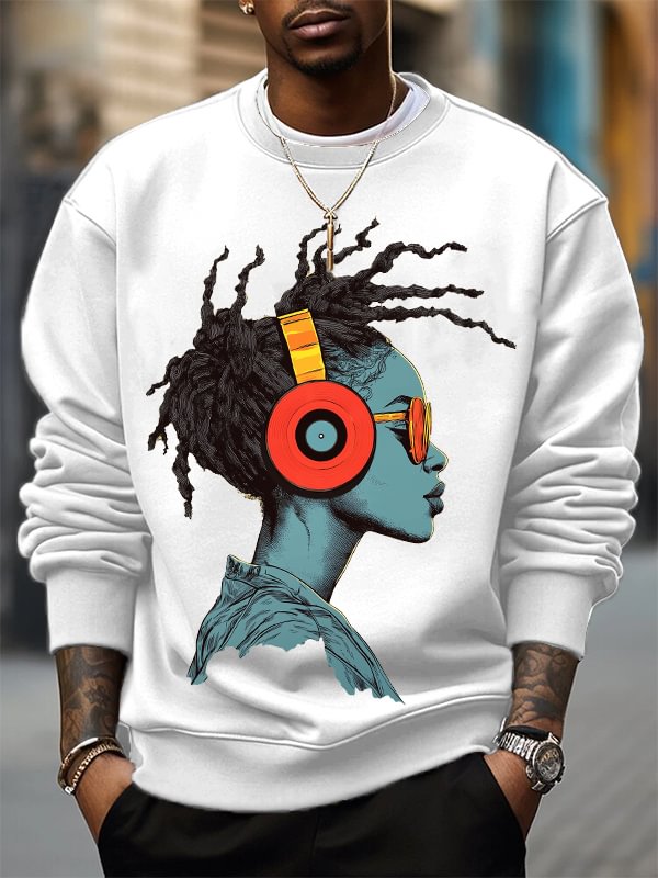 Men's Reggae Music Cool Girl Graphic Print Cotton Casual Sweatshirt