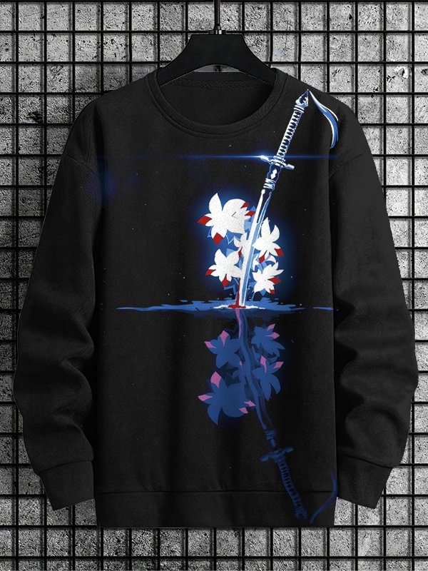 Men's Japanese Art Flowers And Swords Print Casual Sweatshirt