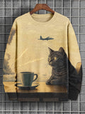 Men's Cat Drink Coffee Away From War Art Print Casual Sweatshirt