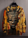 Men's Vintage Black Traditional Tribal Art Print Long Sleeve T-Shirt