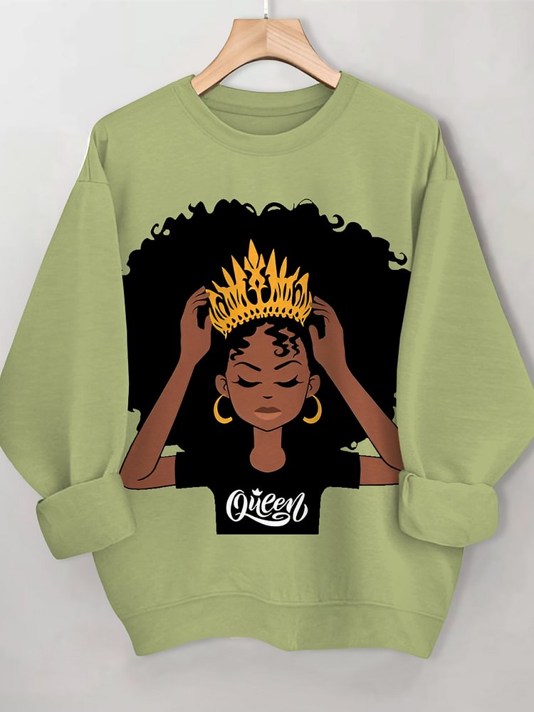 Women's Black Queen Print Cotton Long Sleeve T-Shirt Thin Sweatshirt