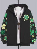Men's St. Patrick's Day Lucky Shamrock Print Hooded Zip Up Jacket