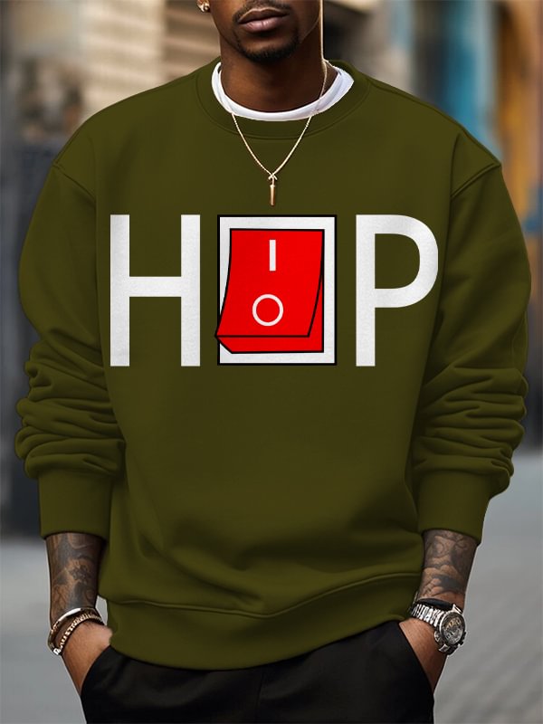 Men's Hiphop Switch Toggle Button Art Print Cotton Casual Sweatshirt