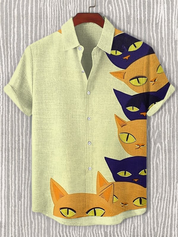 Men's Funny Cats Peep Art Print Casual Shirt