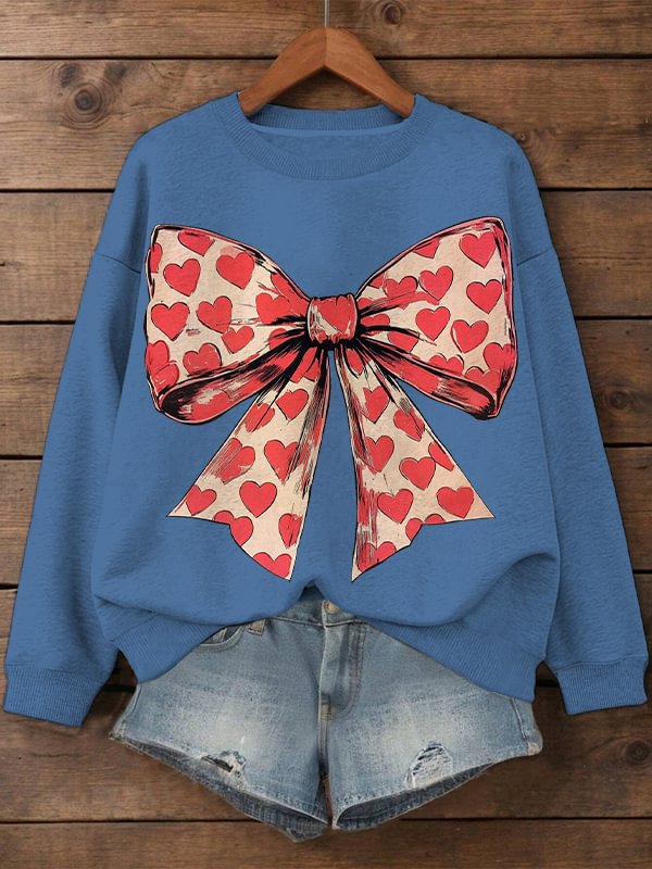 Women's Valentine's Day Love Butterfly Print Cotton Long Sleeve T-Shirt Thin Sweatshirt