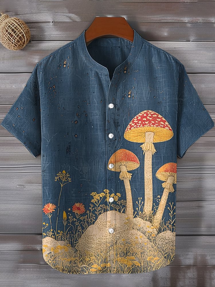 Men's Vintage Boho Mushroom Denim Texture Shirt