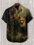 Men's Vintage Fox Oil Painting Art Print Casual Shirt
