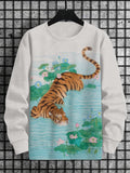 Men's Lotus Pond Tiger Art Print Casual Sweatshirt