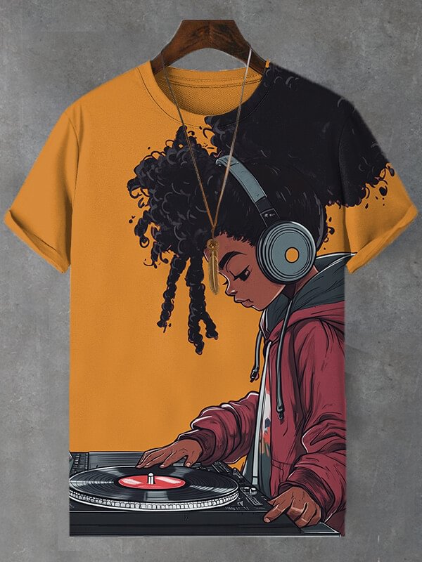 Men's Afro Music Lover Print Casual T-Shirt