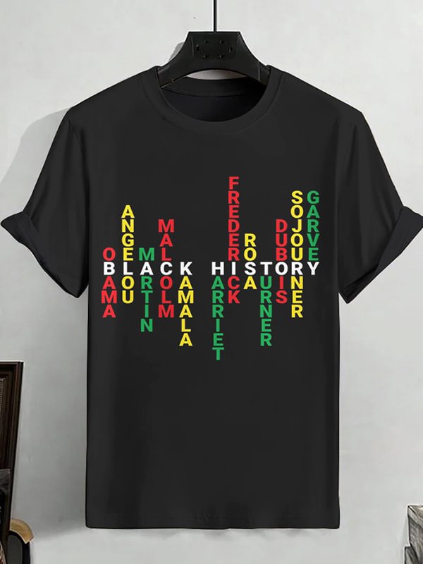Men's Black History Month Inspiring Art Print Cotton Casual T-Shirt
