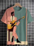 Men's Retro Black Guitar Music Art Print Casual T-Shirt