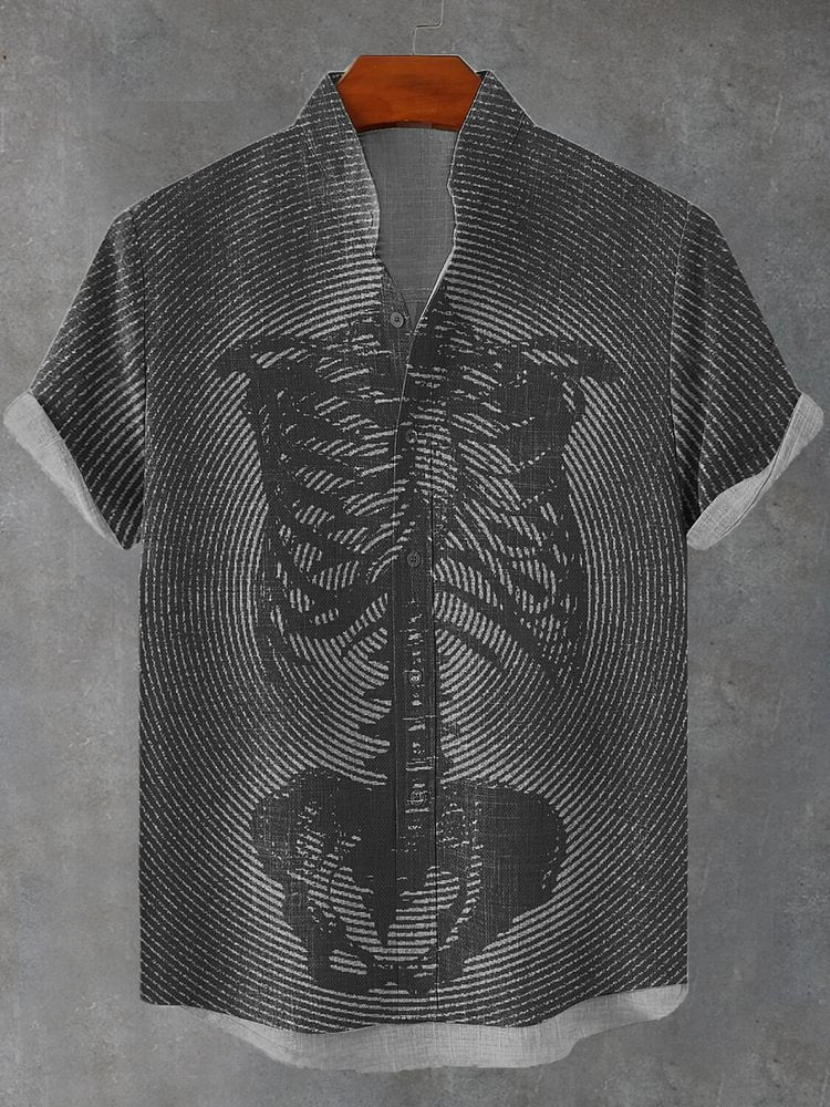 Men's Human Skeleton Line Dark Art Print Casual Shirt