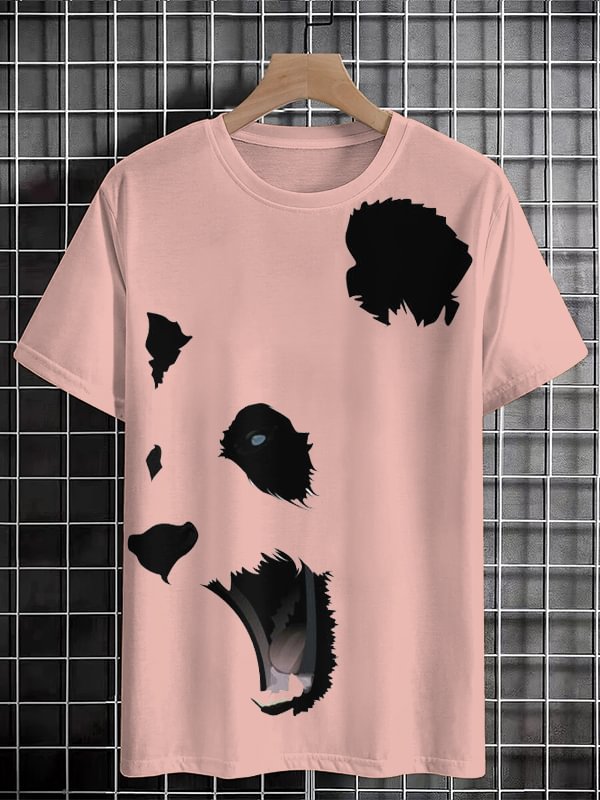 Men's Panda Graphic Print Cotton Casual T-Shirt
