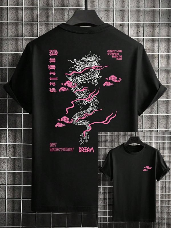 Men's Auspicious Clouds Pattern Dragon Print Casual T-Shirt