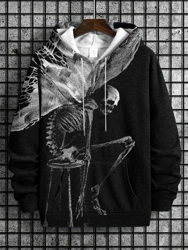 Men's Skeleton With Butterfly Wings Art Print Hooded Sweatshirt
