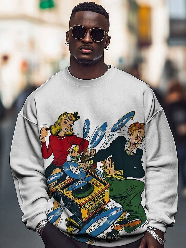 Men's Retro Music Record Art Print Casual Sweatshirt