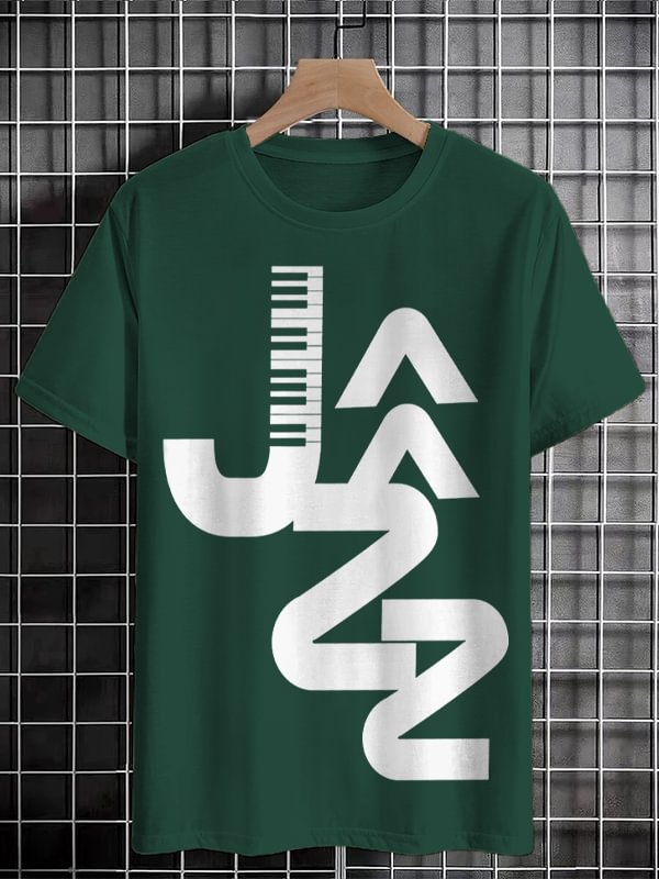Men's Jazz Musical Keyboard Print Cotton Casual T-Shirt