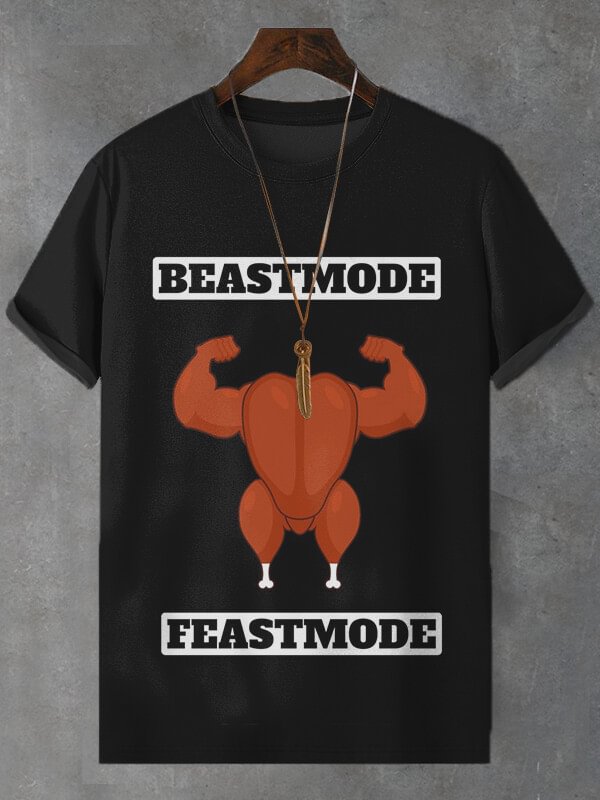 Men's Beastmode Then Feastmode Gym Art Print T-Shirt