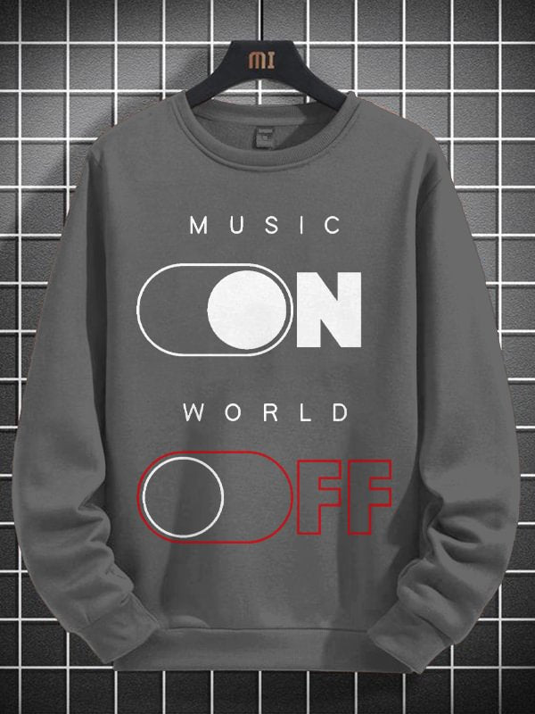 Men's Music On World Off Print Cotton Long Sleeve T-Shirt Thin Sweatshirt