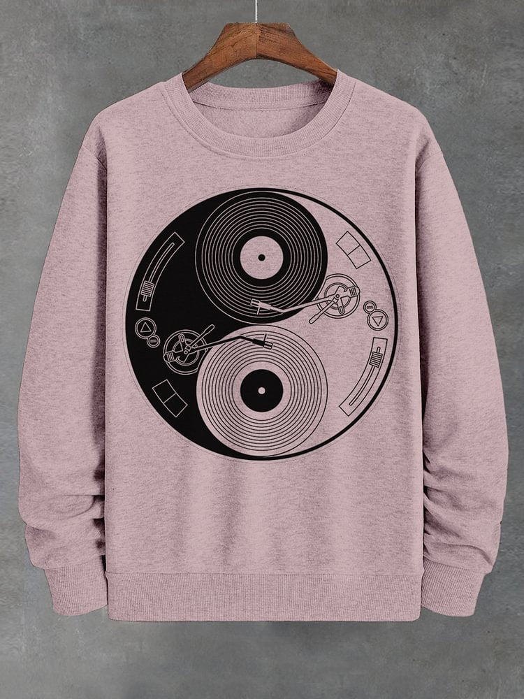 Men's Yin Yang Vinyl Record Graphic Print Cotton Casual Sweatshirt