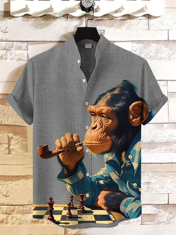 Men's Chimpanzee Plays Chess Art Print Casual Shirt