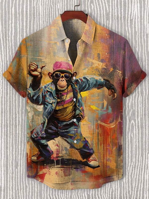 Men's Fun Dancing Monkey Street Art Print Casual Shirt