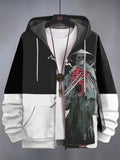 Men's Retro Samurai Skull Japanese Art Print Hooded Zip Up Jacket