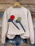 Women's Red And Green Lollipop Oil Painting Print Casual Sweatshirt