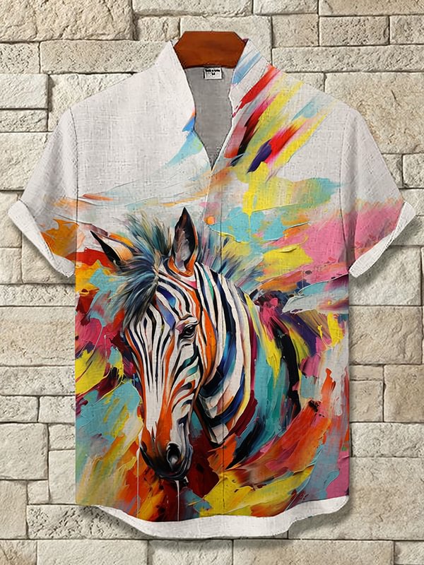 Men's Colorful Zebra Oil Painting Art Print Casual Shirt