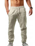 Men's Solid Color Drawstring Linen Loose Sporty Pants
