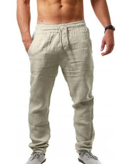 Men's Solid Color Drawstring Linen Loose Sporty Pants