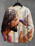Men's Jesus and Dove Oil Painting Print Casual Sweatshirt