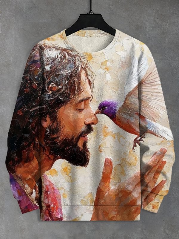 Men's Jesus and Dove Oil Painting Print Casual Sweatshirt