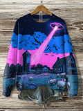 Women's Midnight Sheep UFO Future Sci-Fi Art Print Knit Sweatshirt