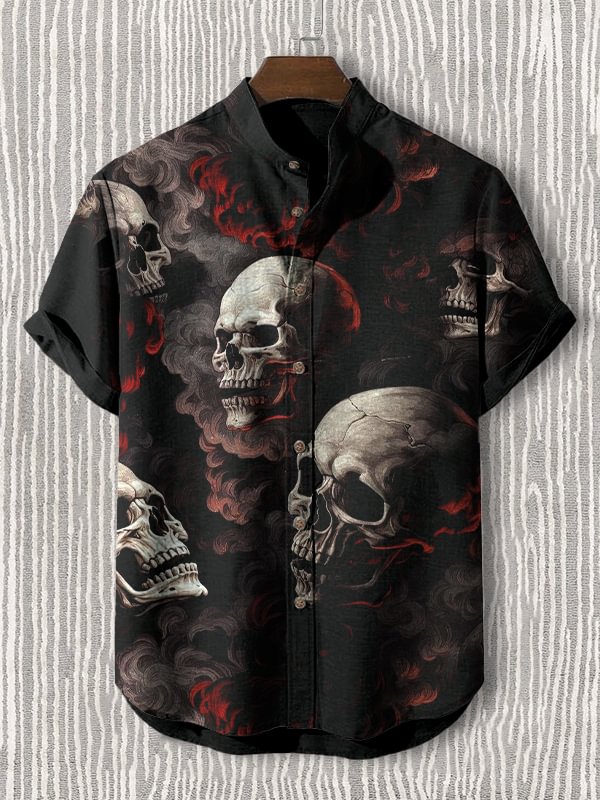 Men's Skull In The Smoke Dark Art Print Casual Shirt